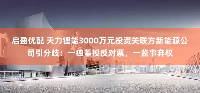 启盈优配 天力锂能3000万元投资关联方新能源公司引分歧:一独董投反对票,一监事弃权